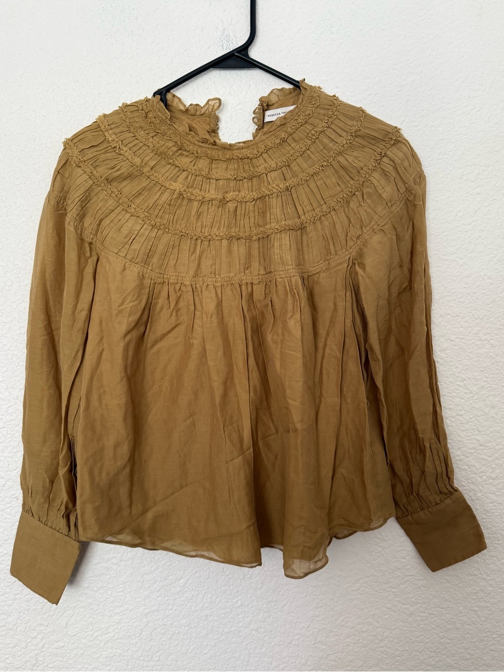 Rebecca Taylor Womens Tan Silk Ruched High Neck Blouse-0